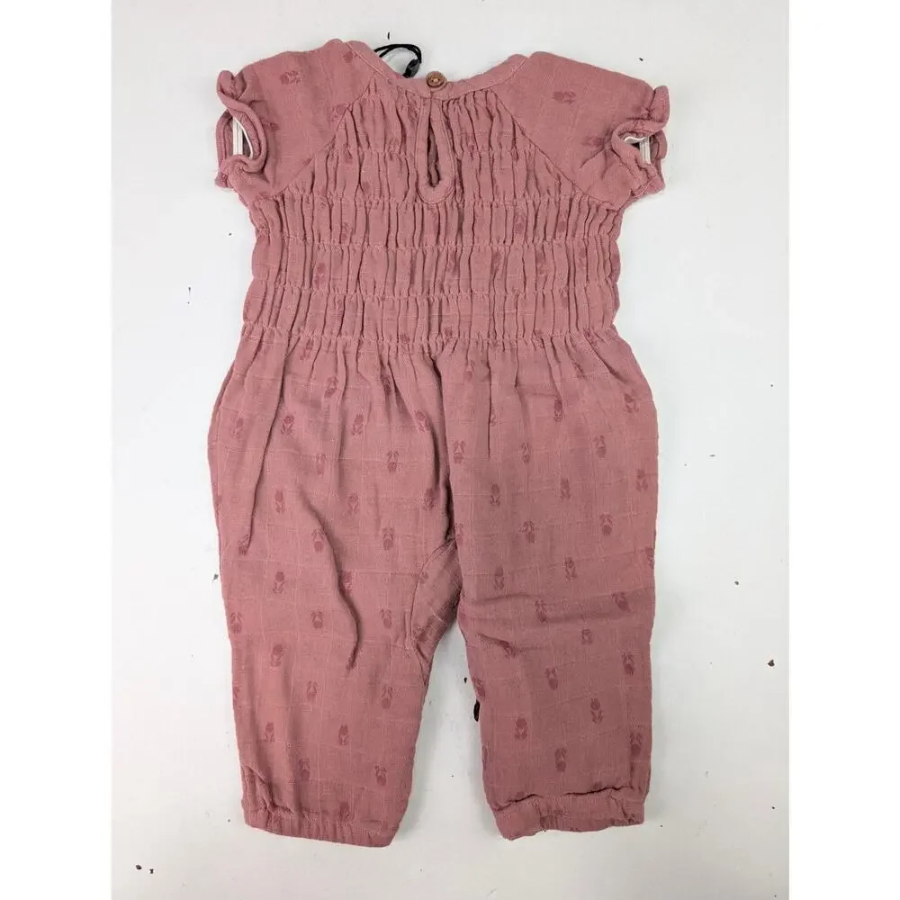 City Mouse 0-3 Months Mauve Smocked Tulip Romper